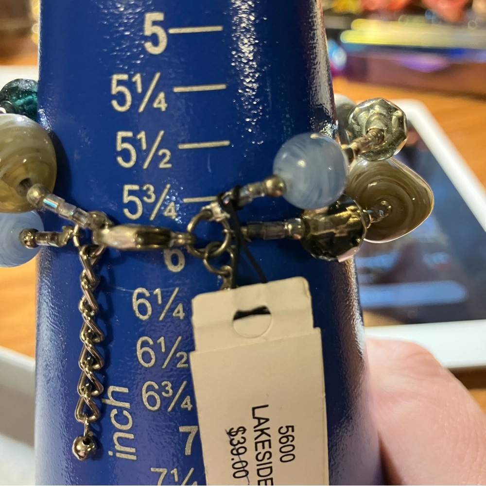 NWT Premier Designs Lakeside Glass Bead Bracelet & Earrings Set Blue Tan - Picture 5 of 6